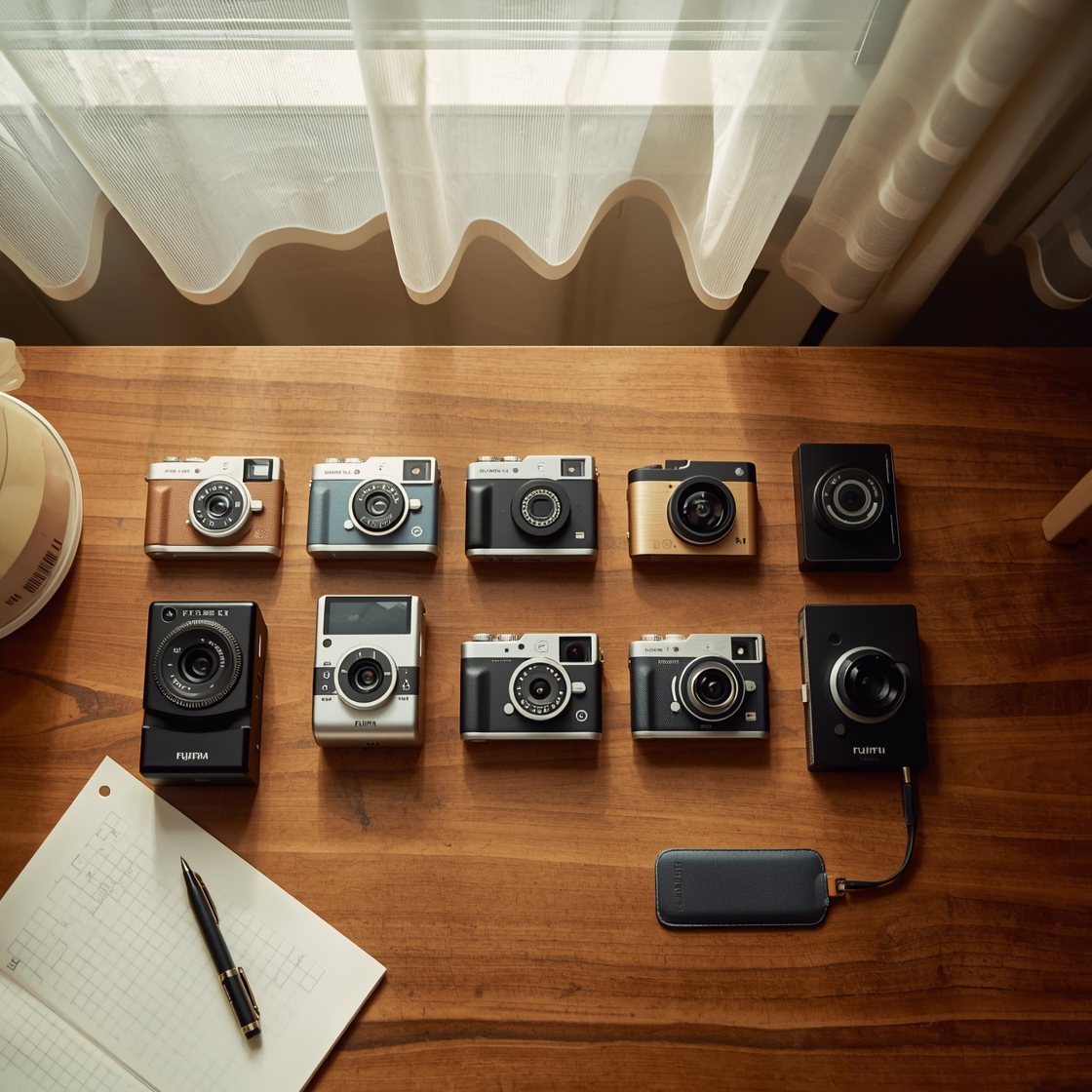 pet cameras arranged on a wooden desk for comparison