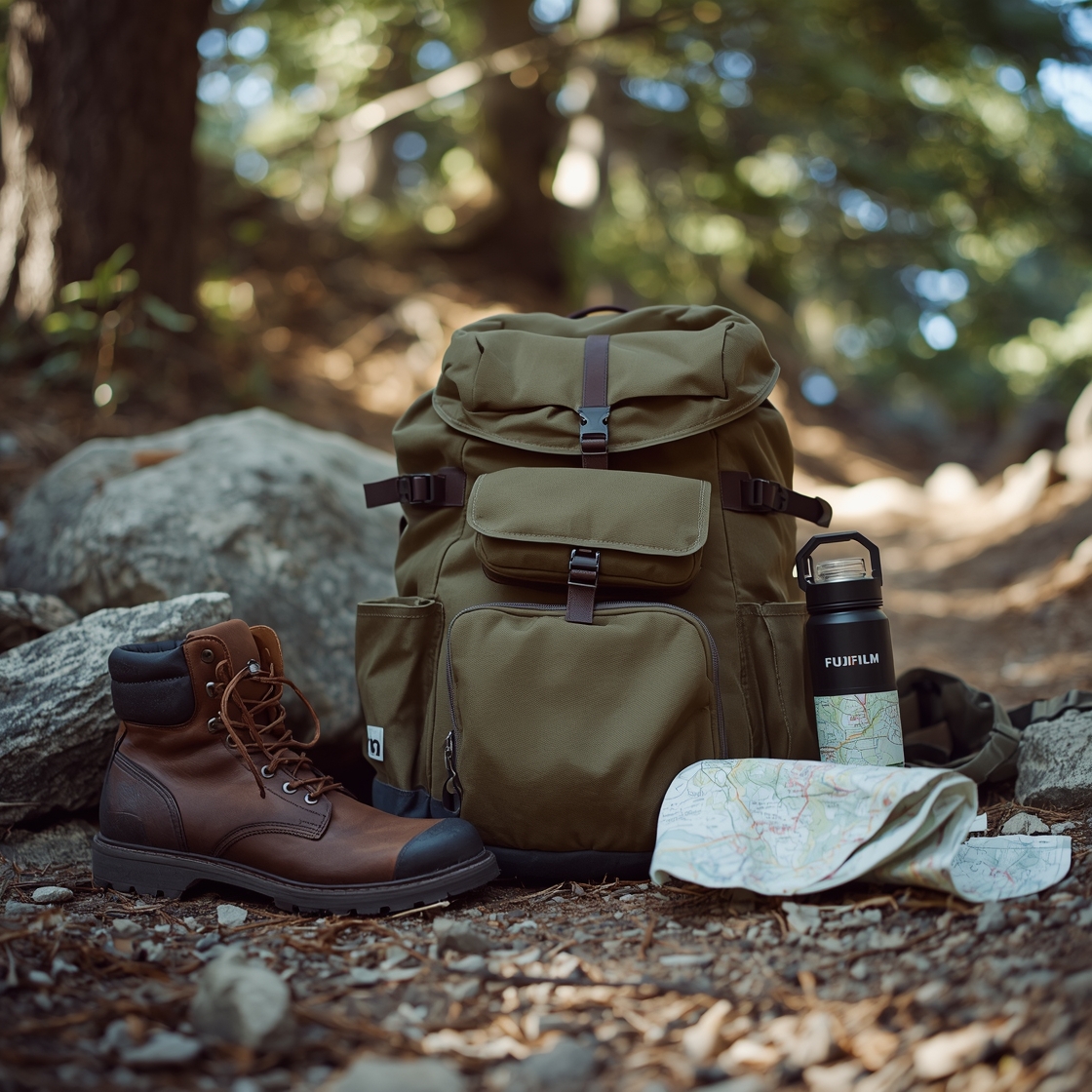 Pet travel carrier backpack for hiking on rocky trailhead