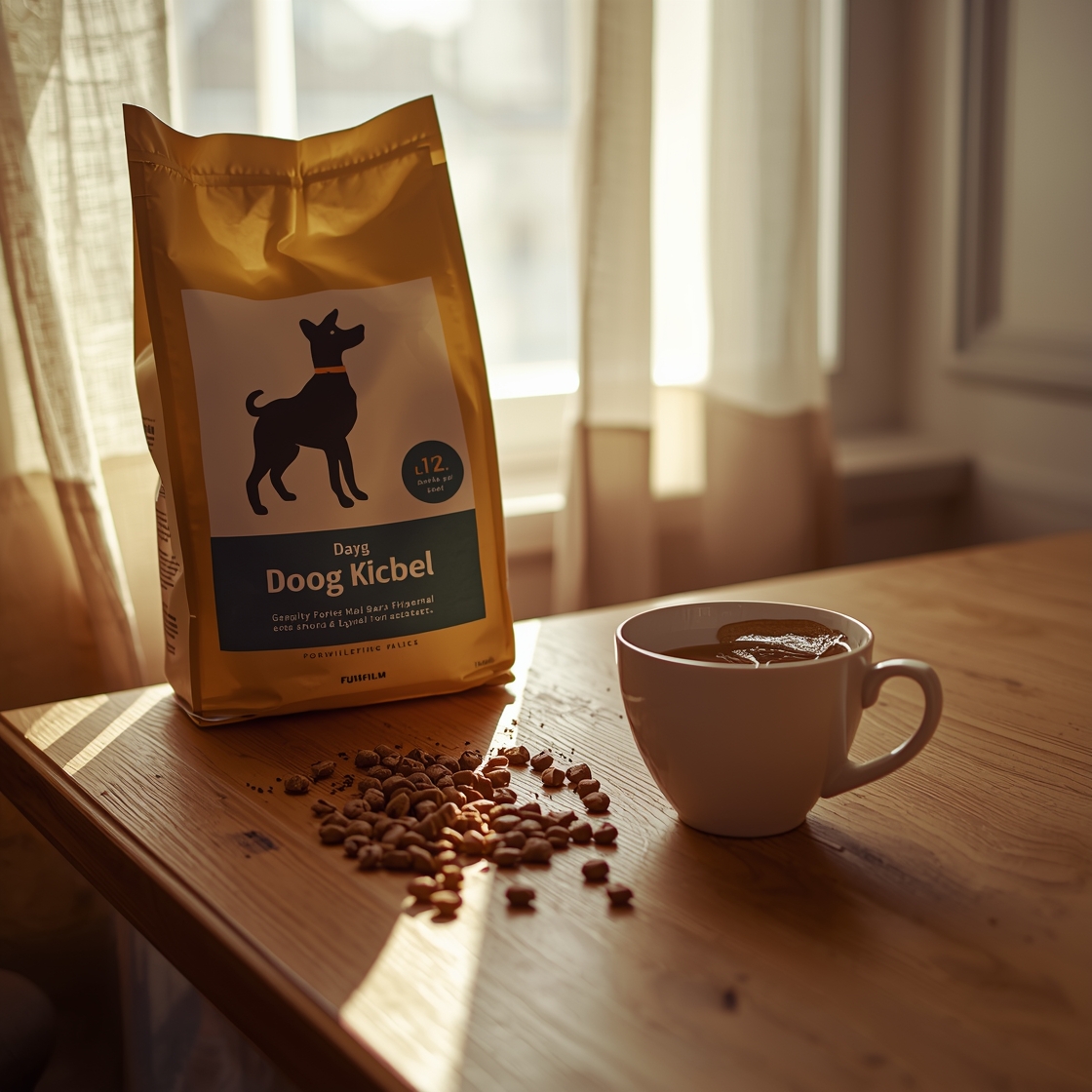 Close-up of dog food label on a kibble bag