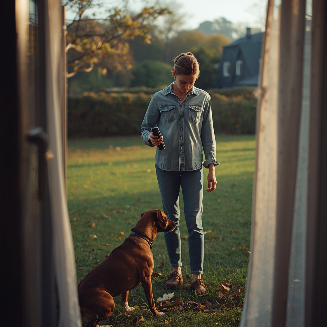 Person testing wireless dog fence equipment with their dog