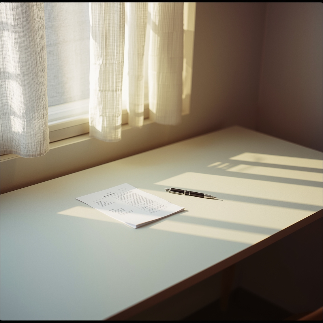 A comparison chart on a desk with papers and a pen