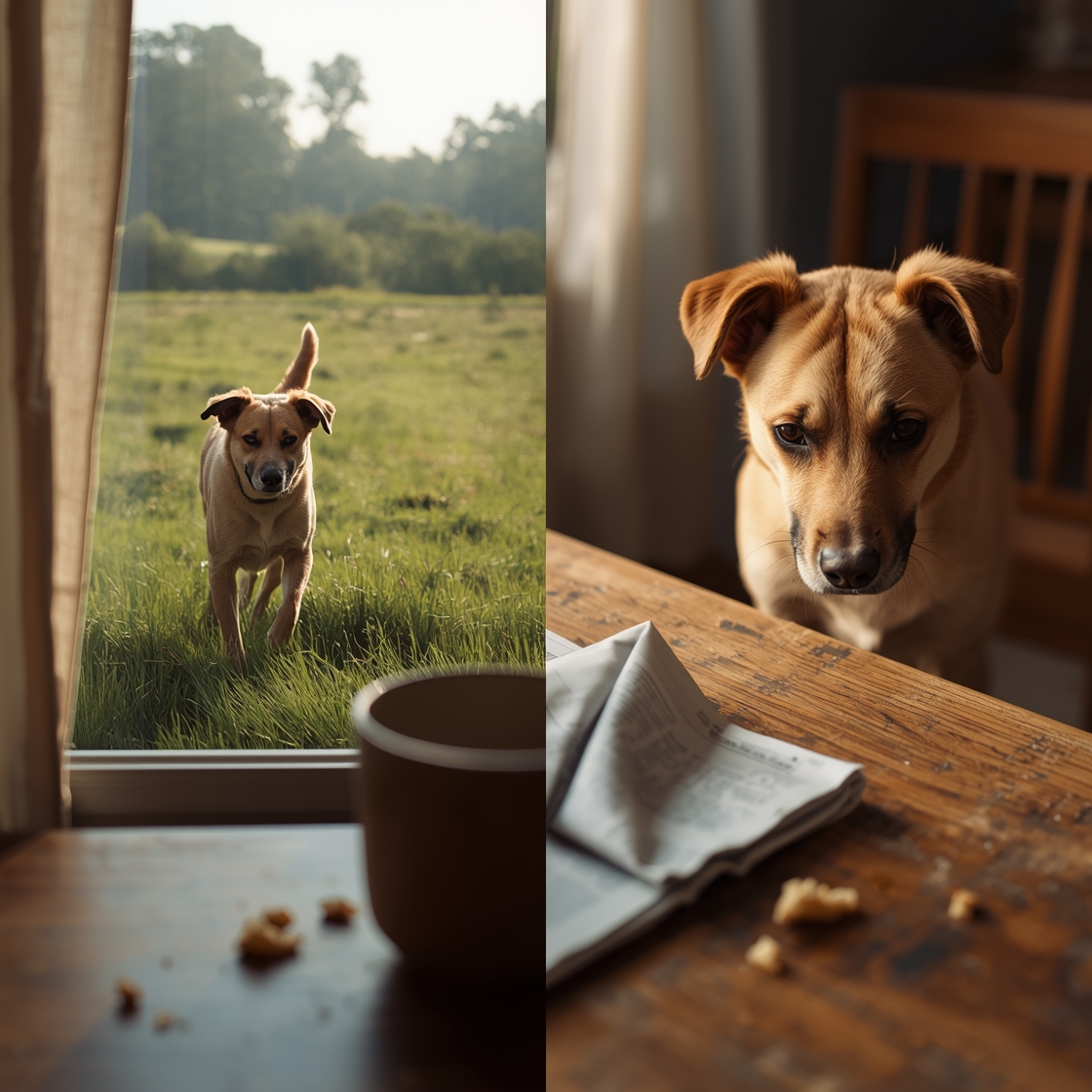 Split-screen comparison of healthy and unhealthy dog appearances