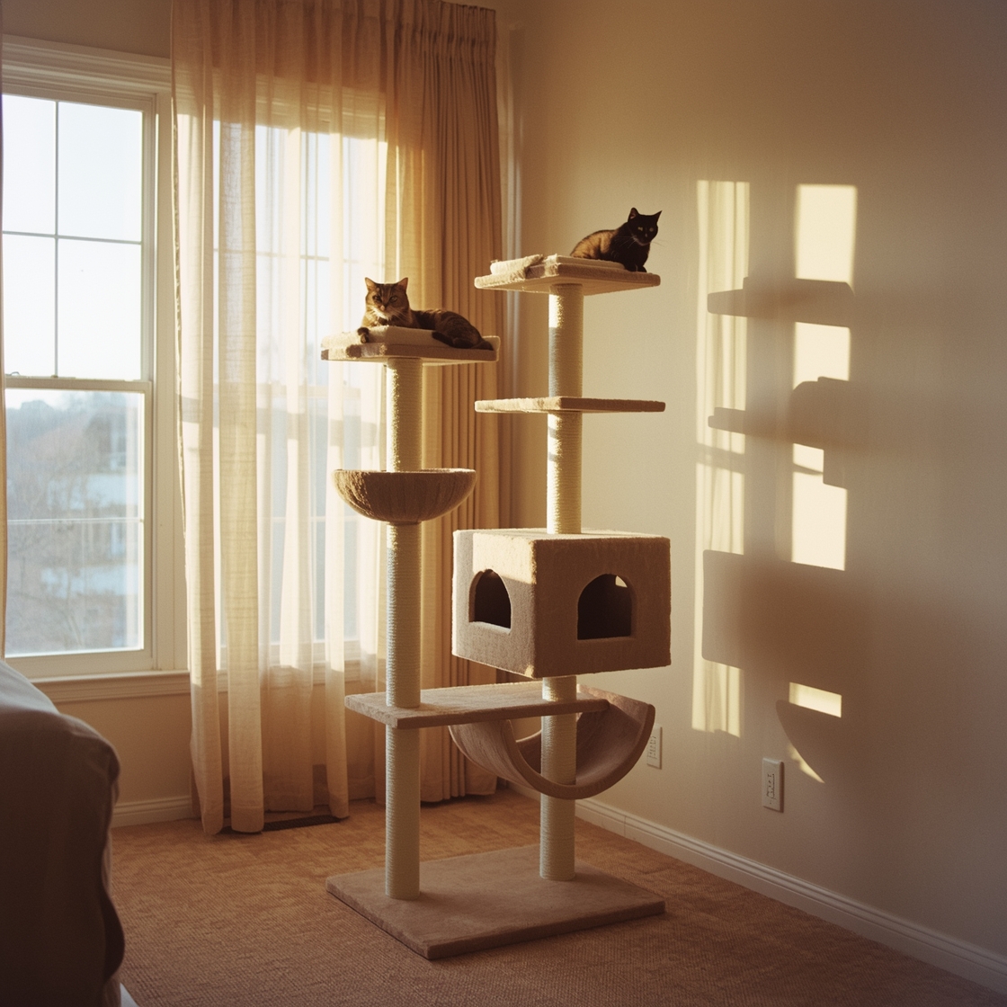 Sturdy cat tree for large cats in a cozy living room
