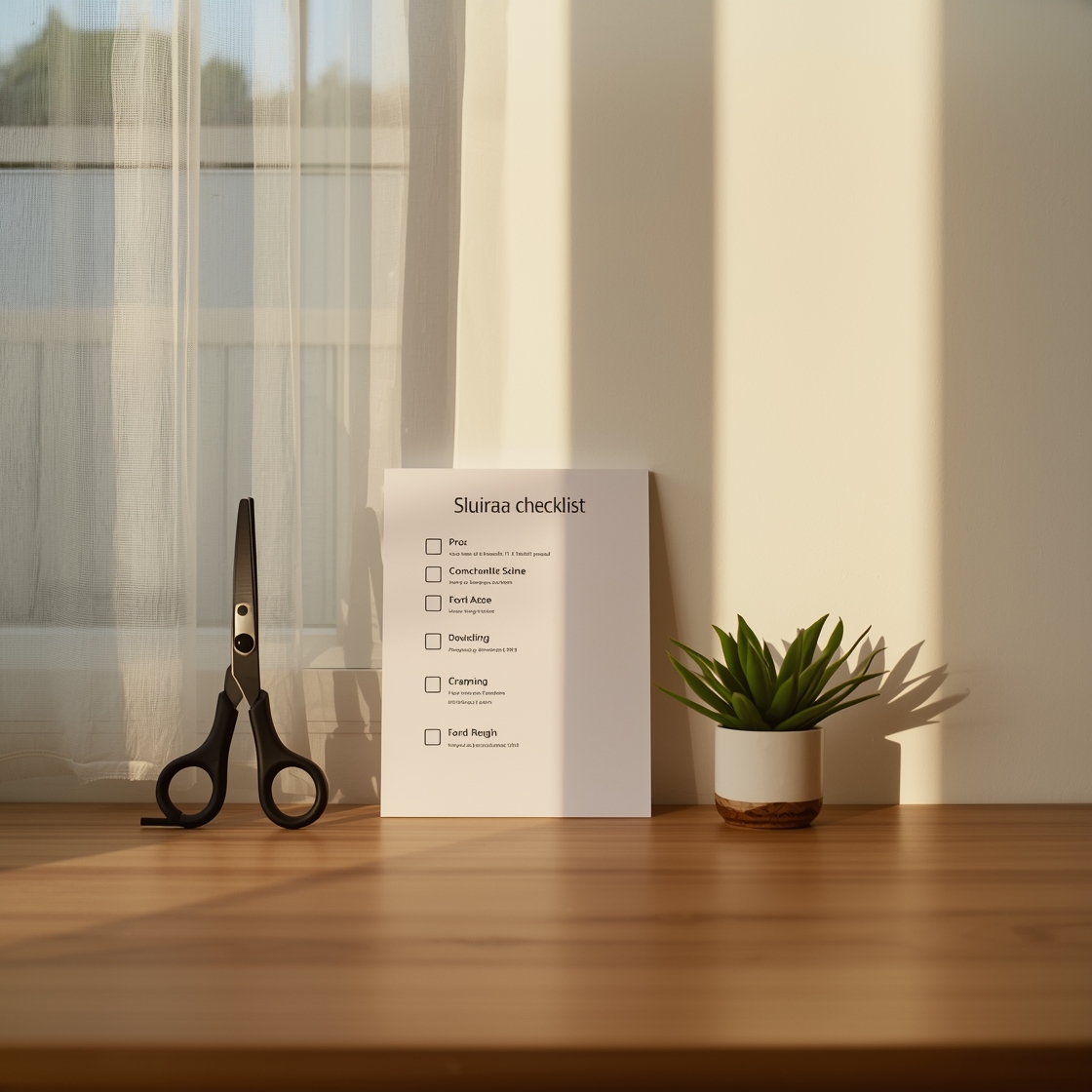 Pet grooming scissors and pros and cons checklist on desk