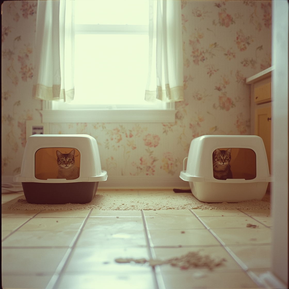 Clumping vs non-clumping cat litter comparison with a tabby cat