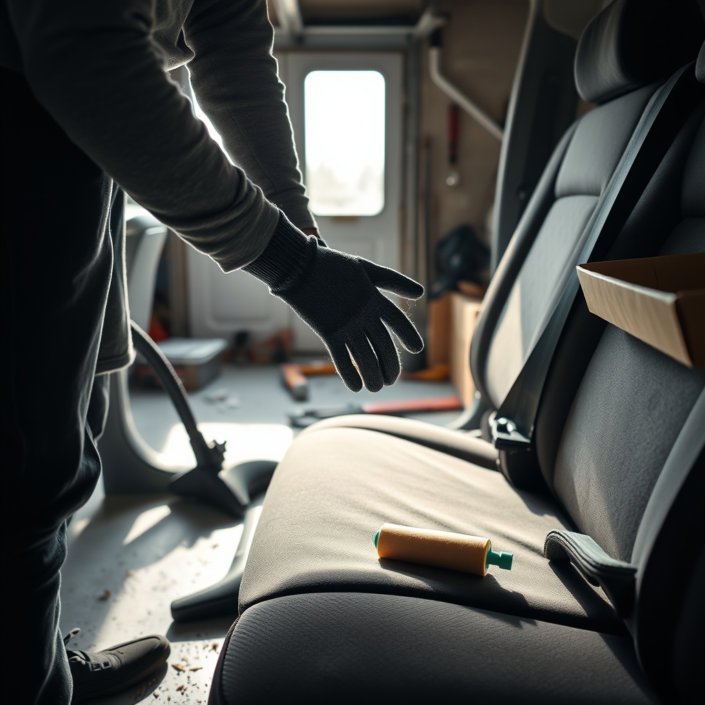 Removing pet hair from a cloth car seat with a rubber glove