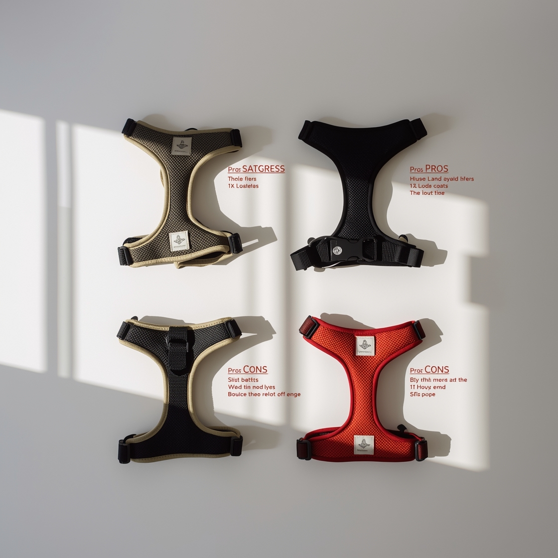 Dog harnesses comparison table with pros and cons lists
