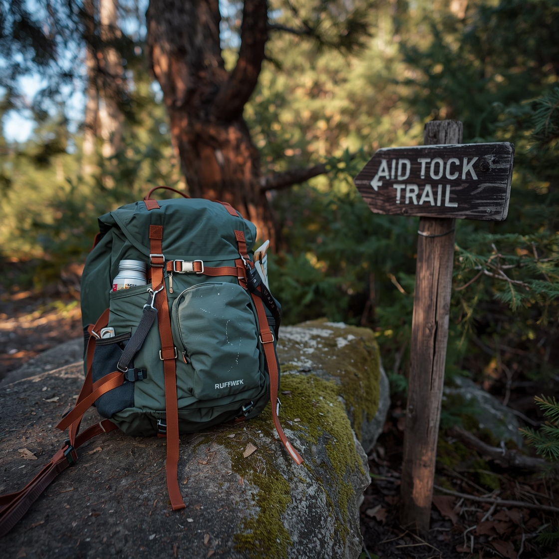 Ruffwear Approach Pack dog backpack on hiking trail