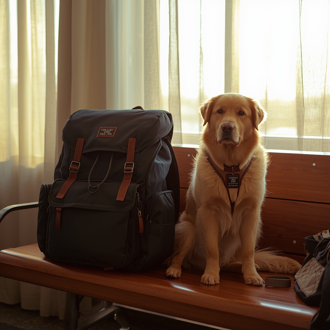 Airline approved dog travel carrier backpack for large breeds on airport bench